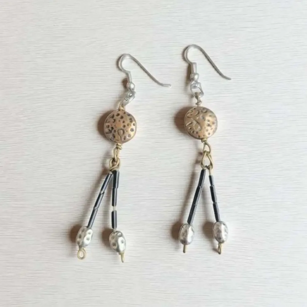 Gold and Black Dangle Earrings